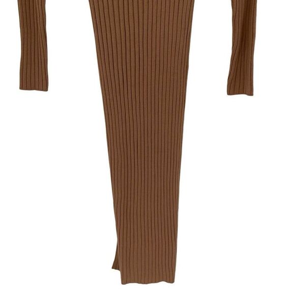 ASOS Design Knit Rib Midi Dress Faux Wrap Long Sleeve Stretchy Women US 4 Tan - Picture 7 of 9